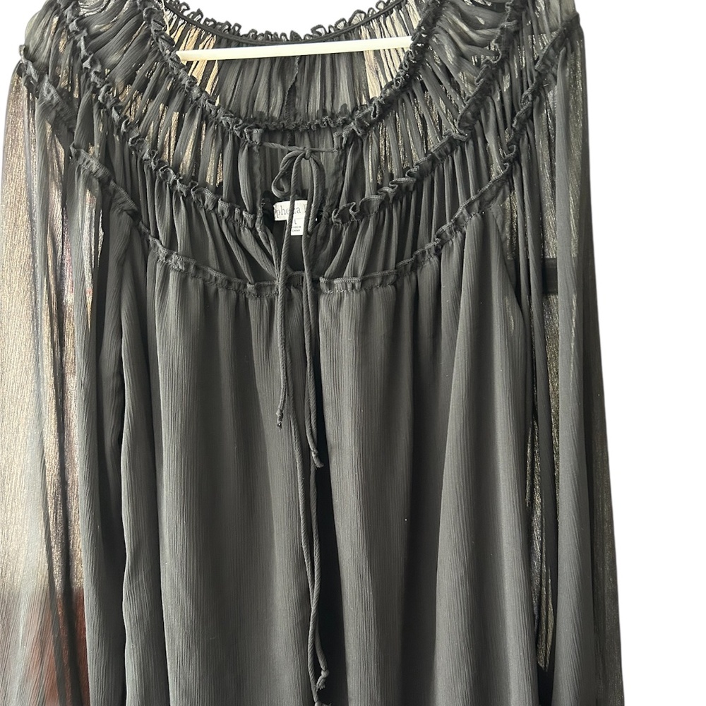 Black Sheer Sleeve Blouse Pheasant Boho Womens L - Picture 1 of 8